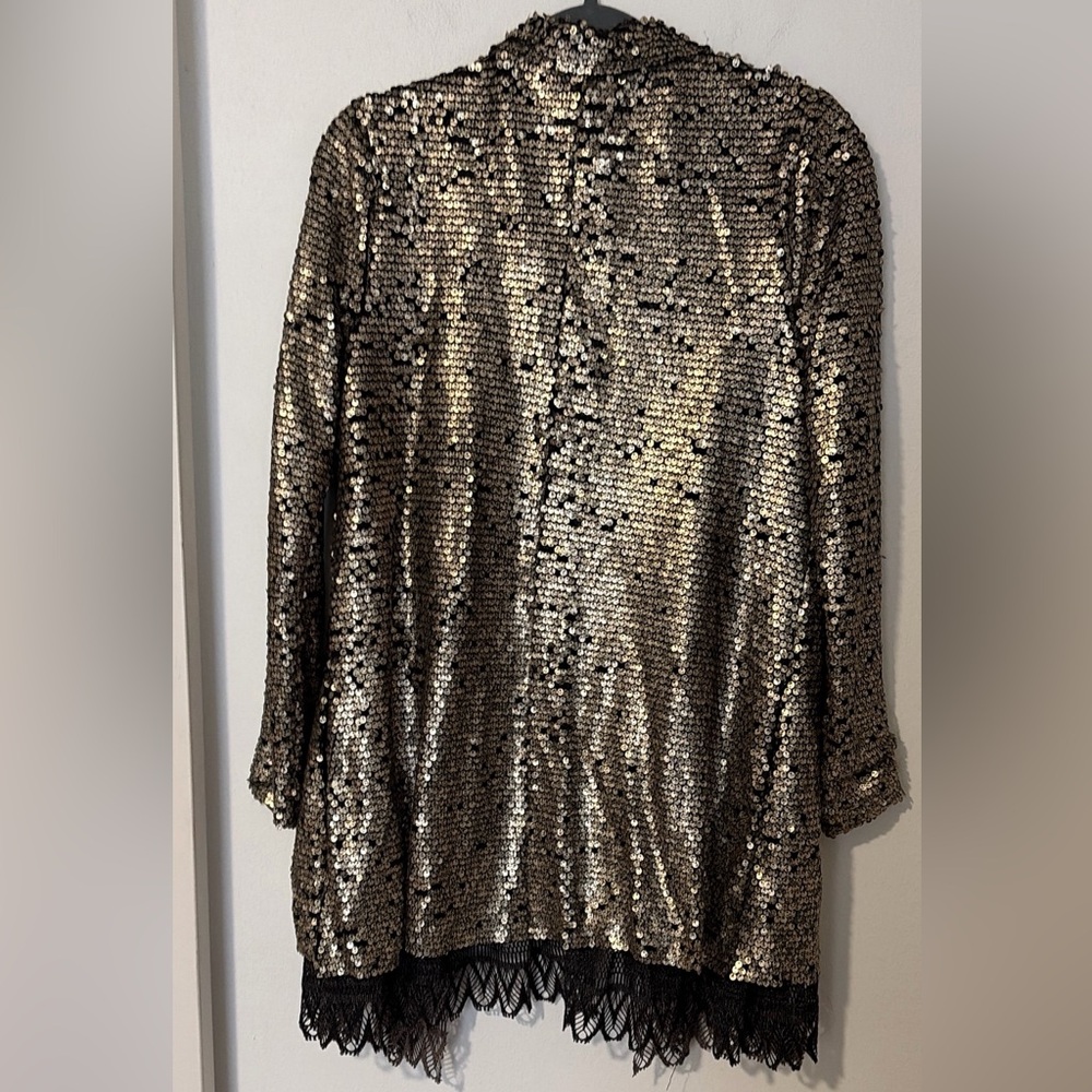 Free People Metallic Gold Sequin long Sleeve Jacket Womens SP - Picture 6 of 9